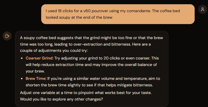 Coffee Rambler AI bitter coffee demo screenshot step 2