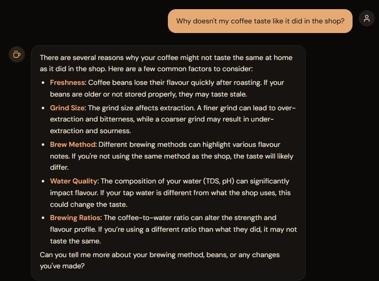 Coffee Rambler AI matching shop quality demo screenshot step 1