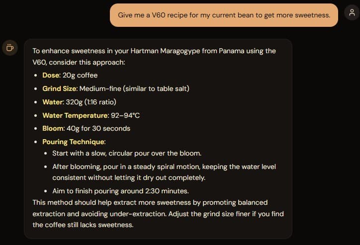 Coffee Rambler AI recipe suggestion chat demo