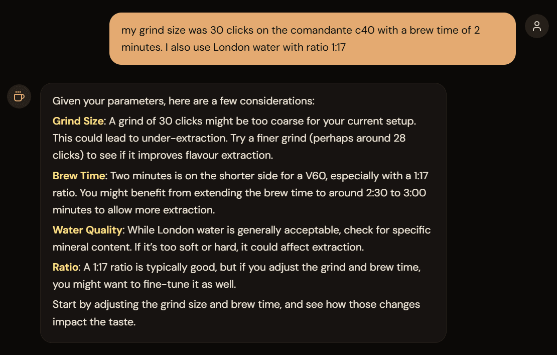 Coffee Rambler AI V60 flat taste demo screenshot 2